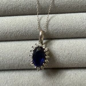 Elegant Silver Blue Oval Pendant